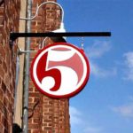 Exterior hanging sign for 5 Bar in Athens, GA